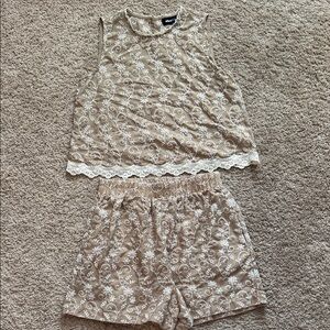 Alice Blue Beige Lace Trim short set